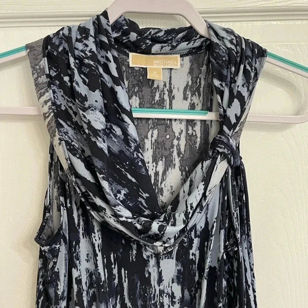 Michael Kors Women's Scoop Cowl Neck Belted Sleeveless Dress Size Medium Blue
